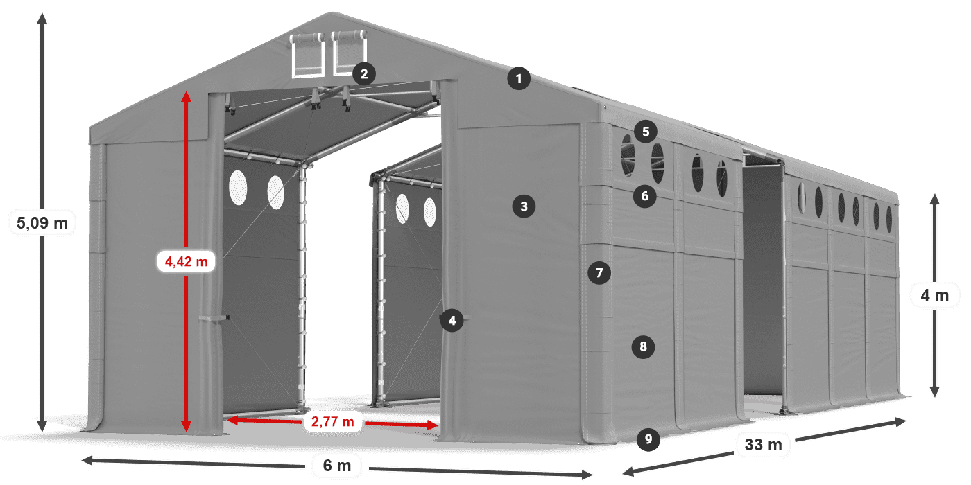 Střecha: FR 620 PVC Stěny: MS O 580 PVC 4m legenda