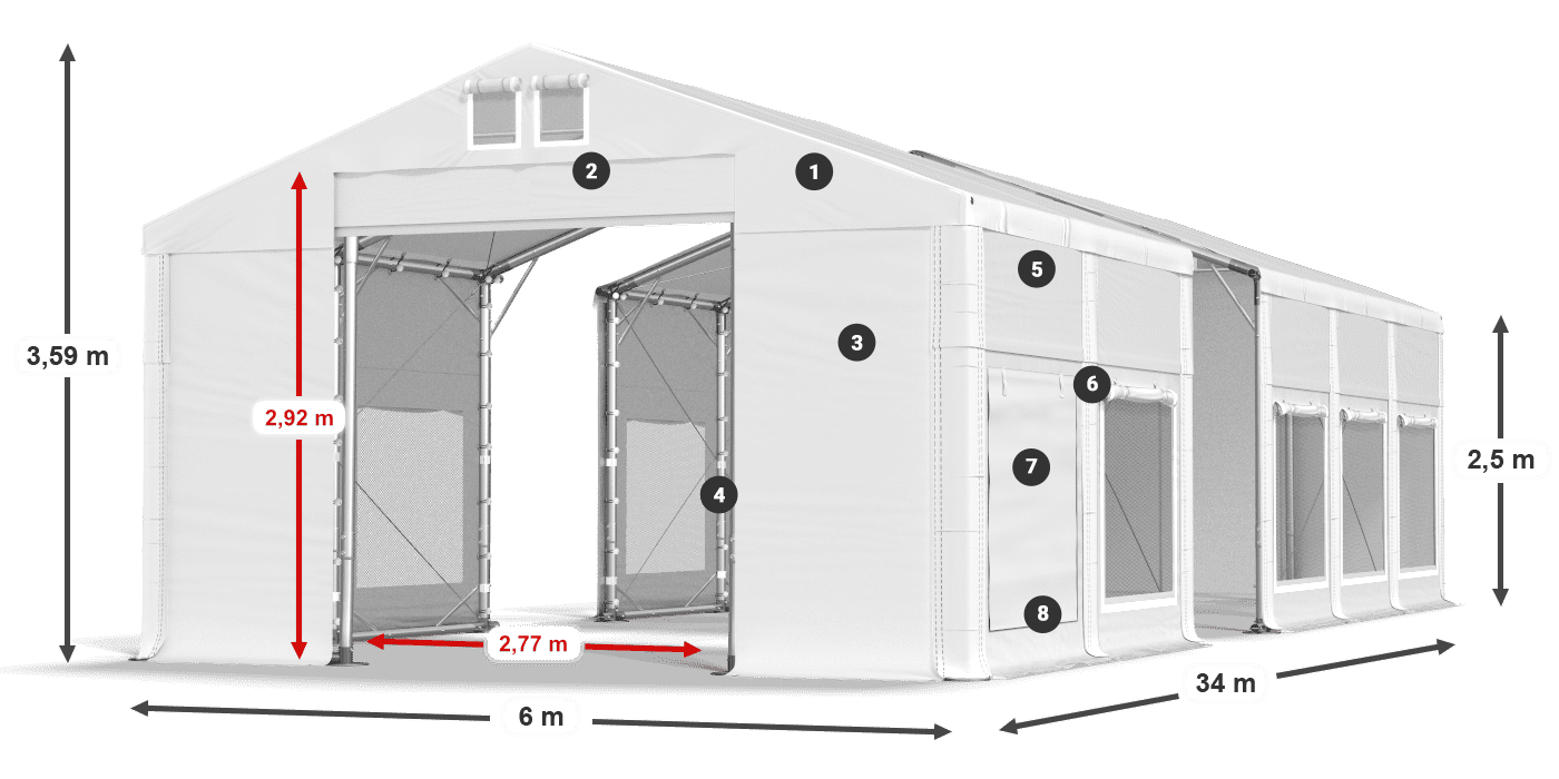 Střecha: FR 620 PVC Stěny: SD 500 PVC 2,5 m legenda