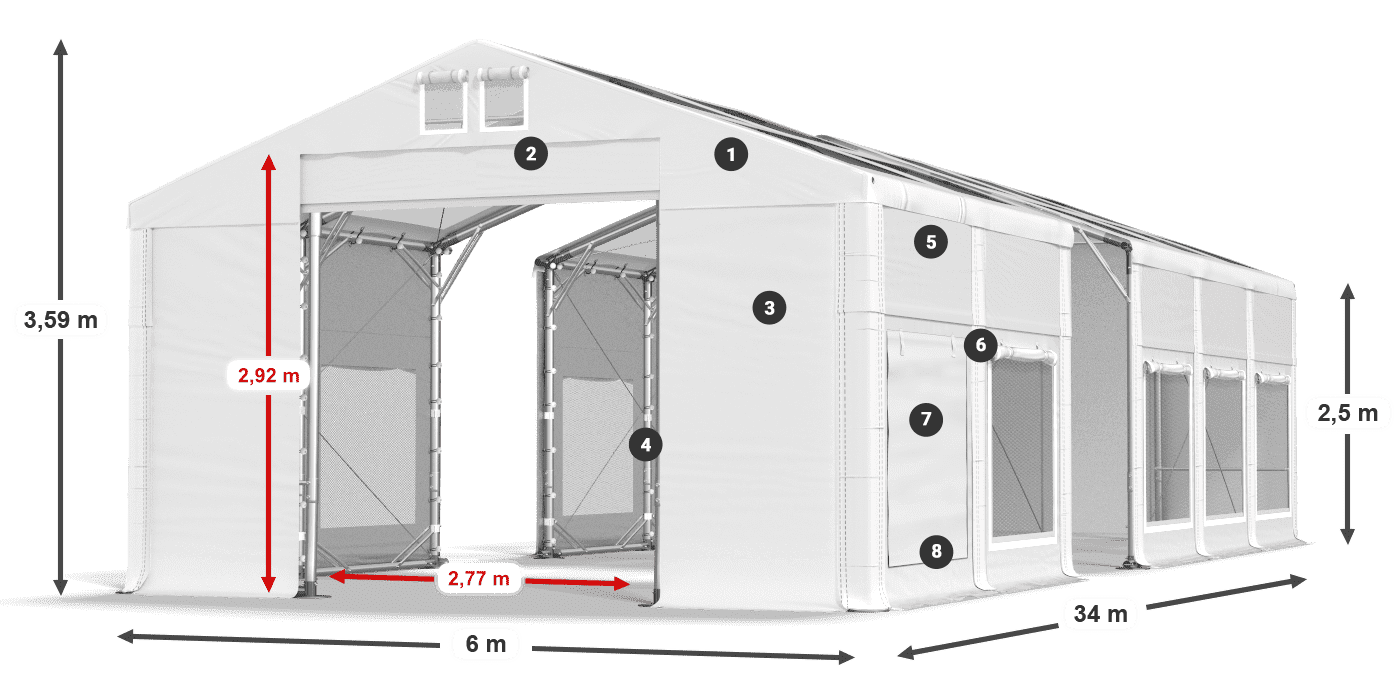 Střecha: MS T 580 PVC Stěny: SD M 500 PVC 2,5 m legenda