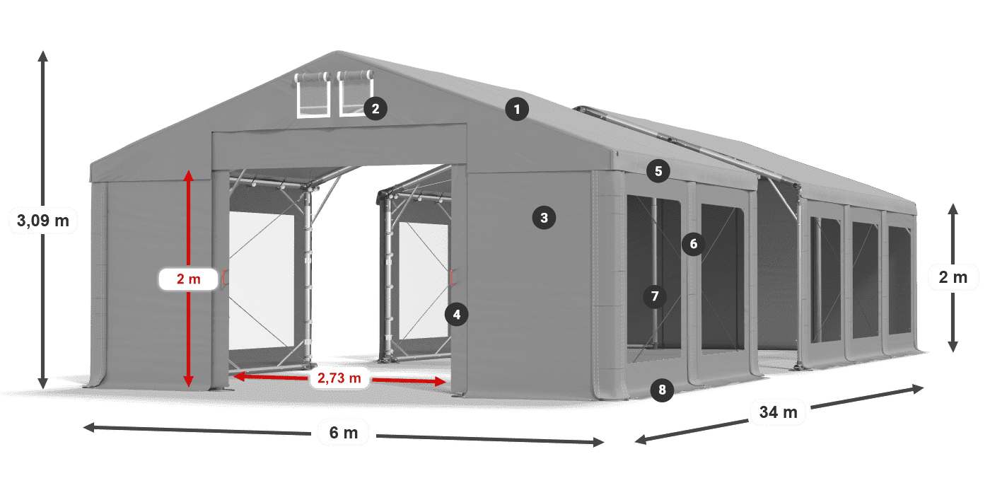 Střecha: MS 580 PVC Stěny: MS 580 PVC 2m legenda
