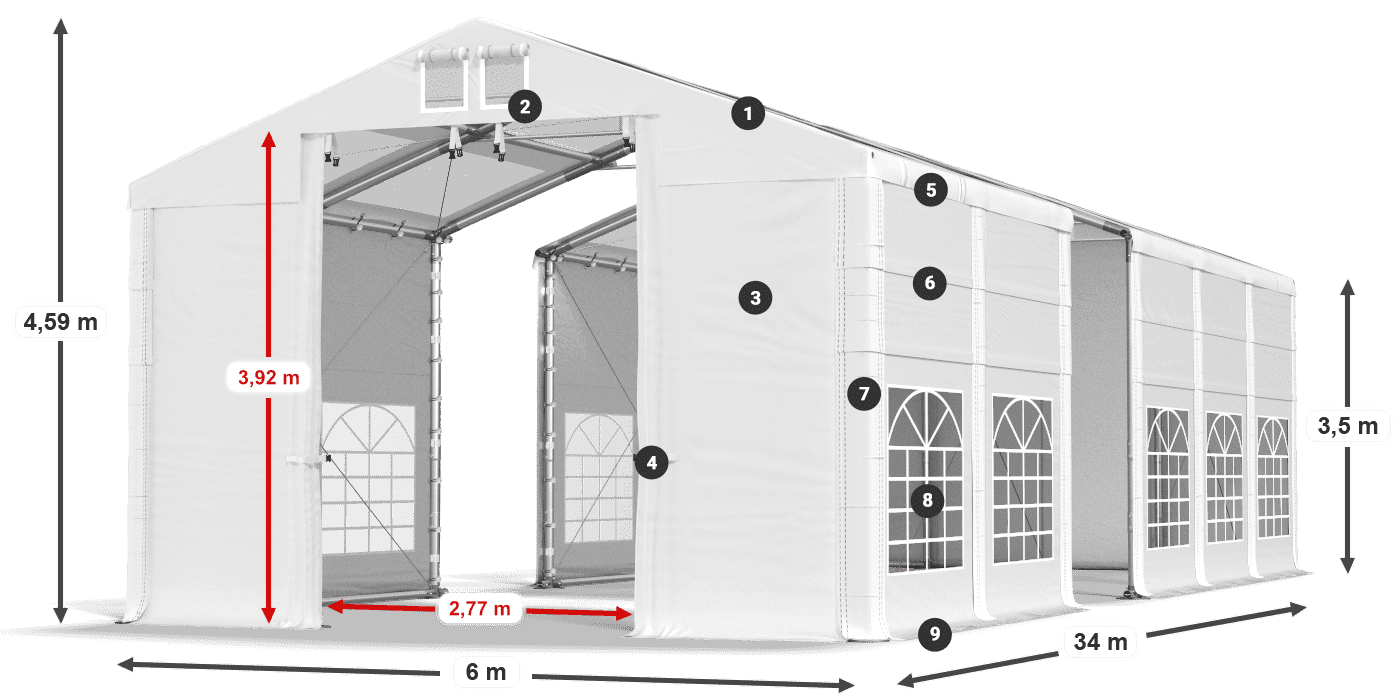 Střecha: MS T 580 PVC Stěny: FR 620 PVC 2,5 m legenda