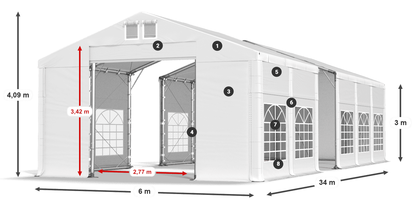 Střecha: MS 580 PVC Stěny: FR 620 PVC 3m legenda