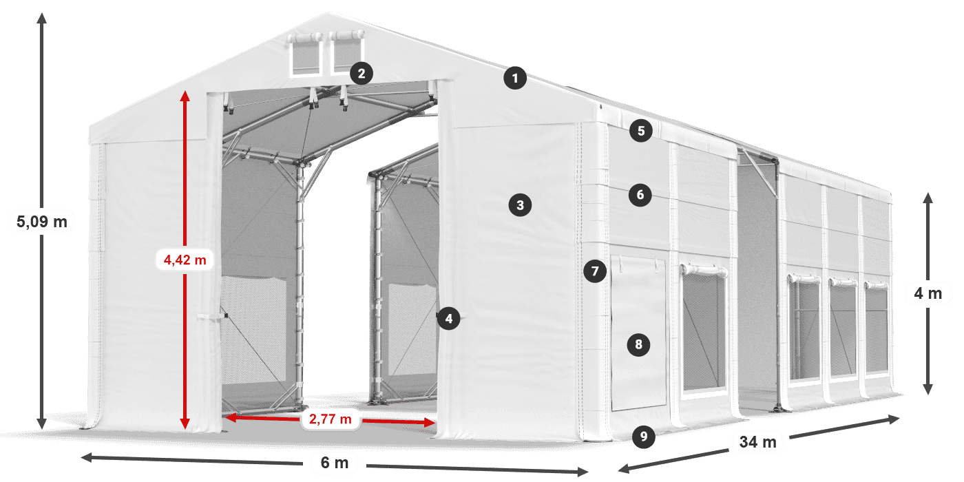 Střecha: FR 620 PVC Stěny: SD 500 PVC 4m legenda
