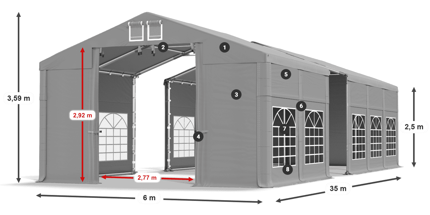 Střecha: FR 620 PVC Stěny: SD 500 PVC 2,5 m legenda
