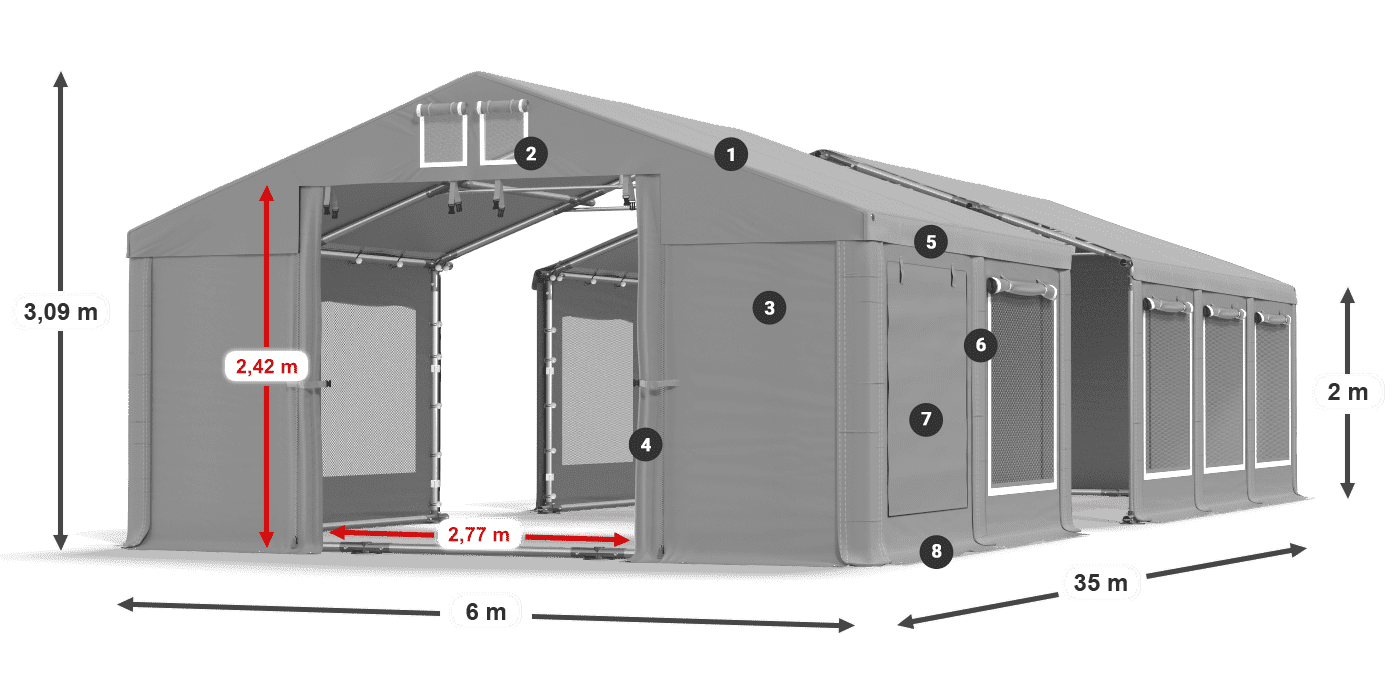 Střecha: FR 620 PVC Stěny: SD 500 PVC 2m legenda