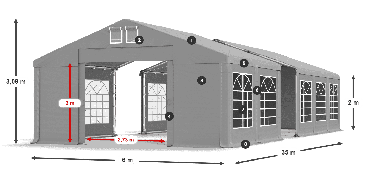 Střecha: FR 620 PVC Stěny: SD 500 PVC 2m legenda