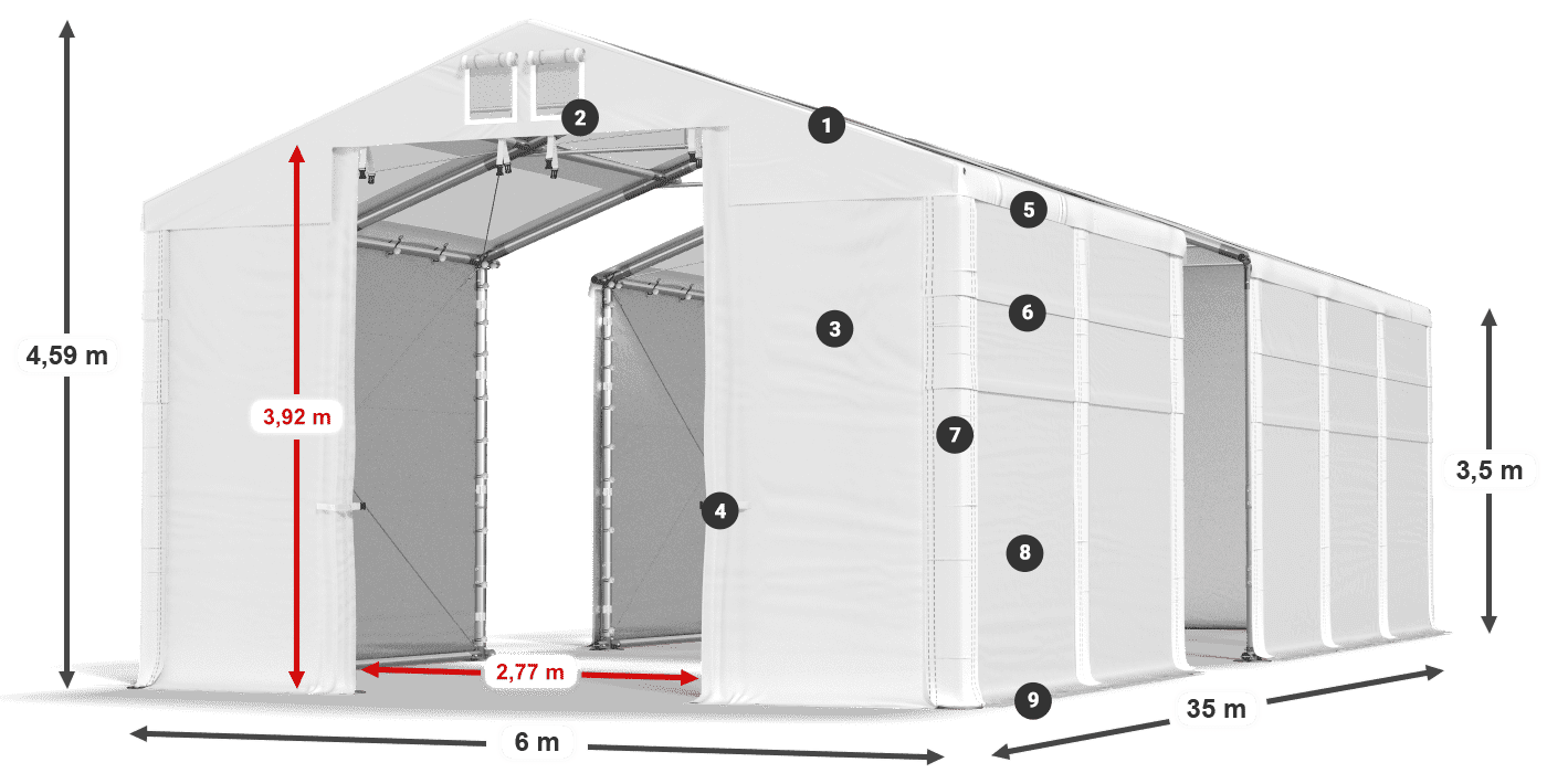 Střecha: MS T 580 PVC Stěny: SD 500 PVC 3,5m legenda
