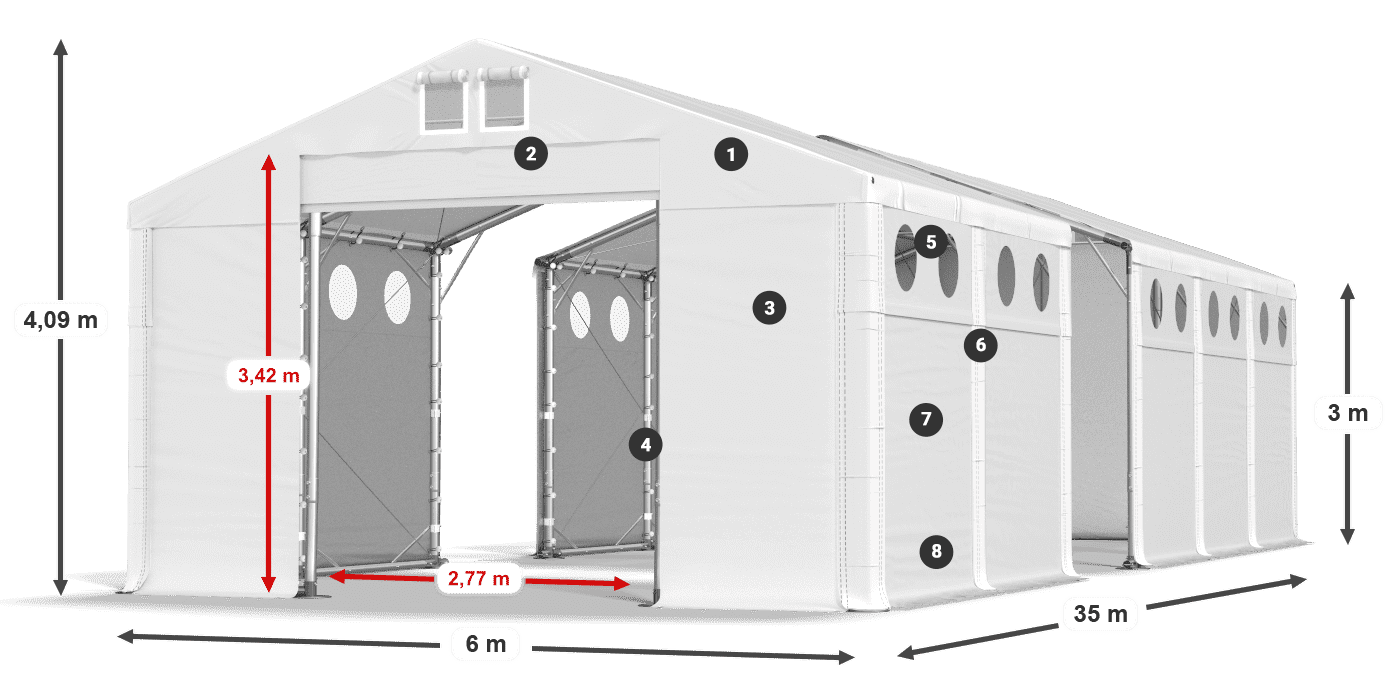 Střecha: FR 620 PVC Stěny: MS O 580 PVC 3m legenda