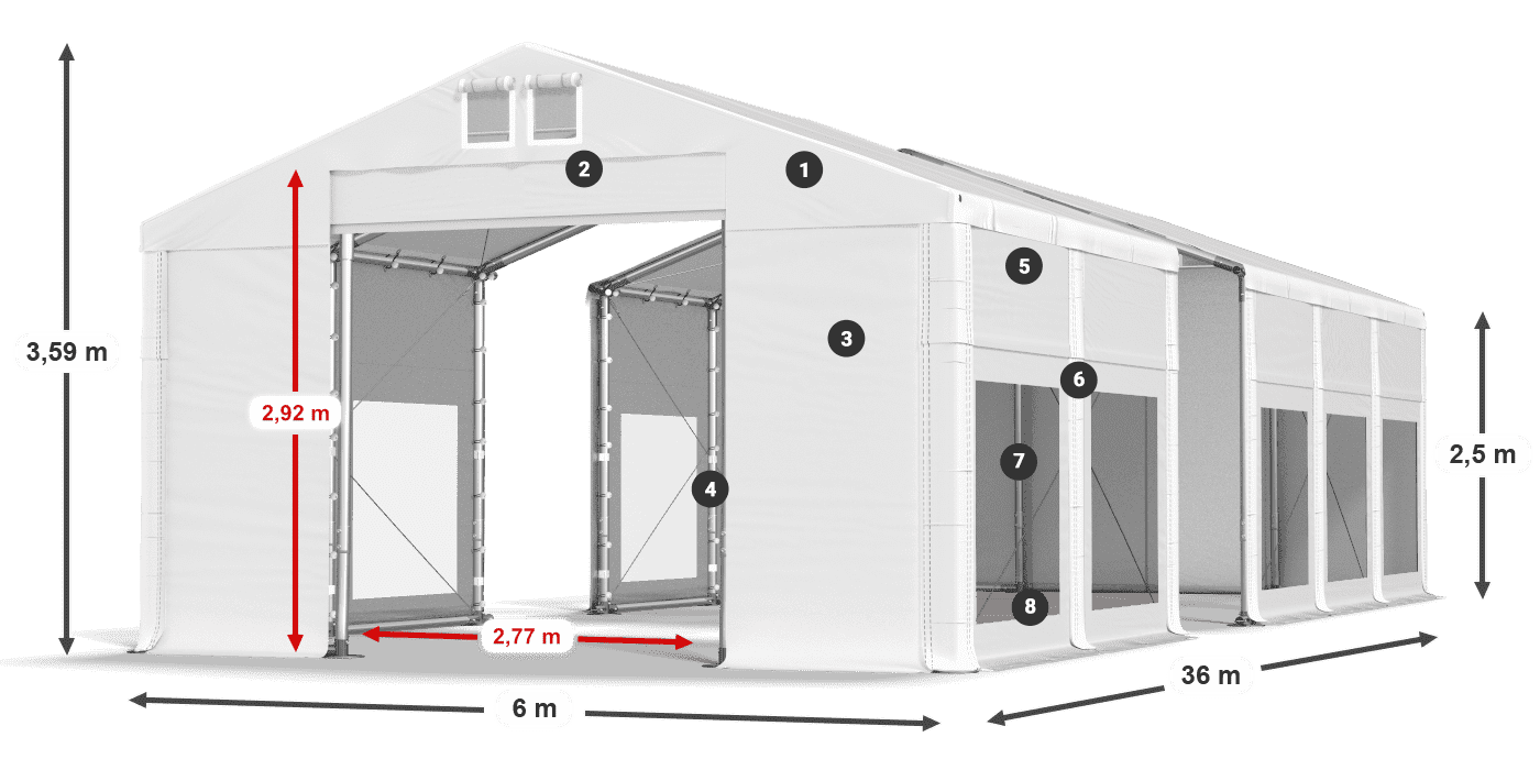 Střecha: FR 620 PVC Stěny: MS 580 PVC 2,5 m legenda