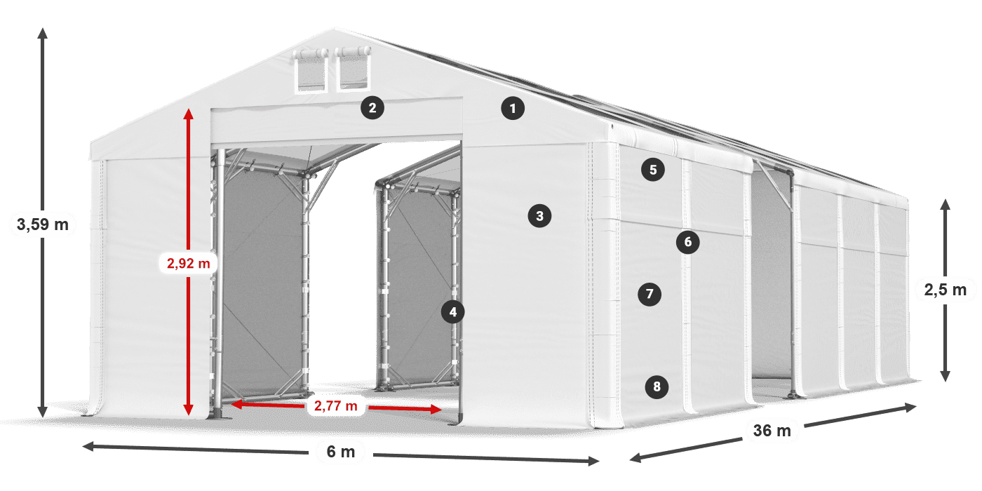 Střecha: MS T 580 PVC Stěny: SD 500 PVC 2,5 m legenda