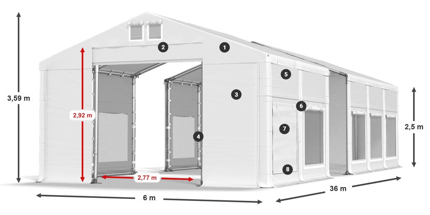 Střecha: MS 580 PVC Stěny: SD M 500 PVC 2,5 m legenda