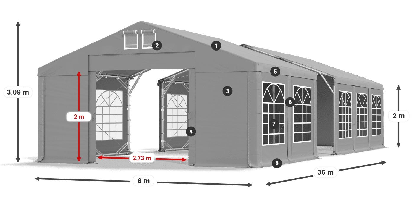 Střecha: FR 620 PVC Stěny: SD 500 PVC 2m legenda