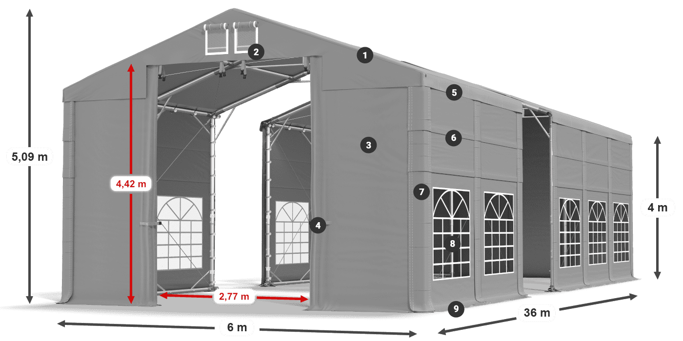 Střecha: FR 620 PVC Stěny: SD 500 PVC 4m legenda