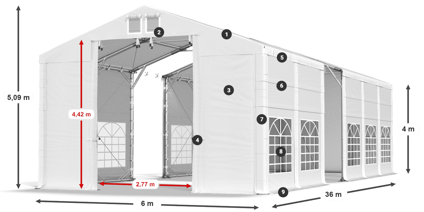 Střecha: FR 620 PVC Stěny: SD 500 PVC 4m legenda