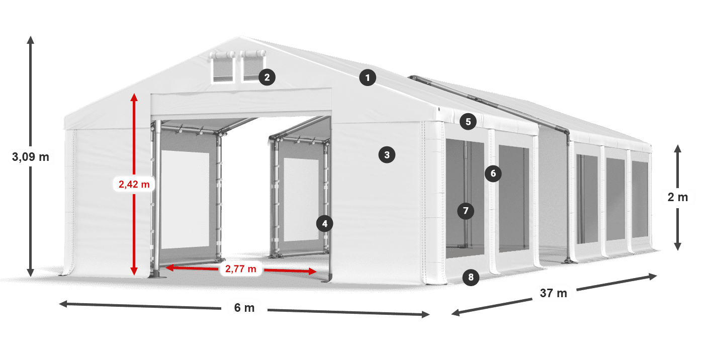 Střecha: MS 580 PVC Stěny: MS 580 PVC 2m legenda