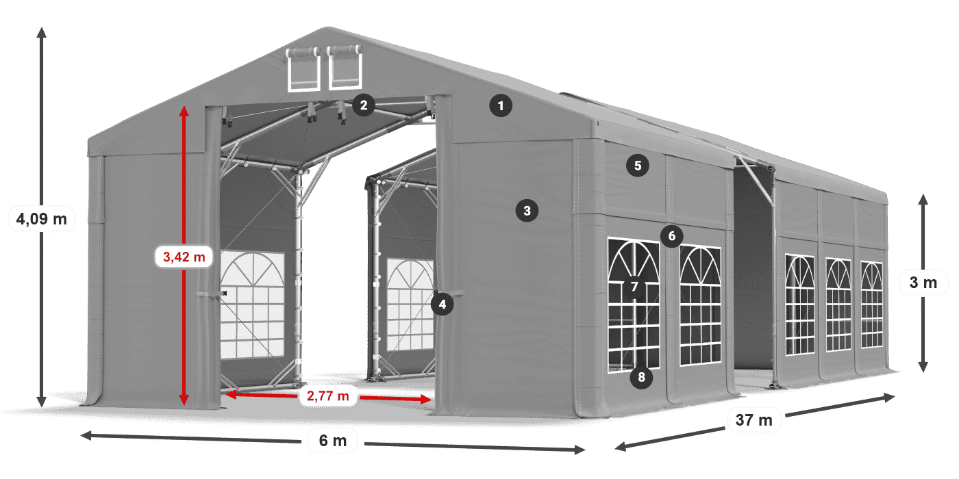 Střecha: FR 620 PVC Stěny: SD 500 PVC 3m legenda