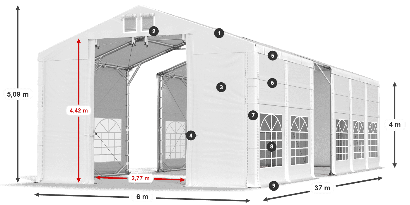Střecha: FR 620 PVC Stěny: SD 500 PVC 4m legenda