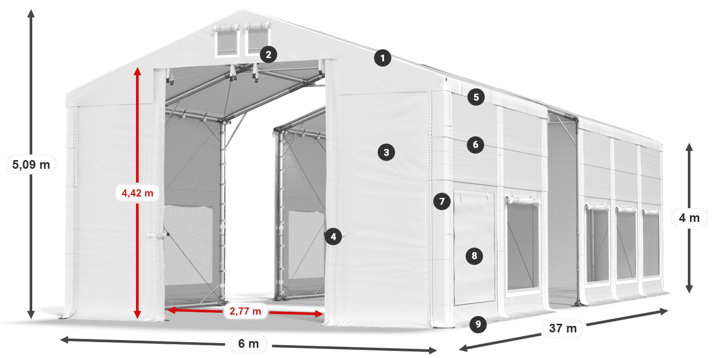 Střecha: MS 580 PVC Stěny: SD M 500 PVC 4m legenda