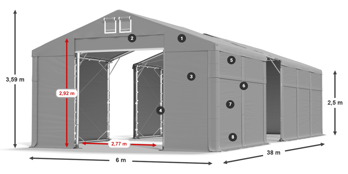 Střecha: FR 620 PVC Stěny: MS 580 PVC 2,5 m legenda