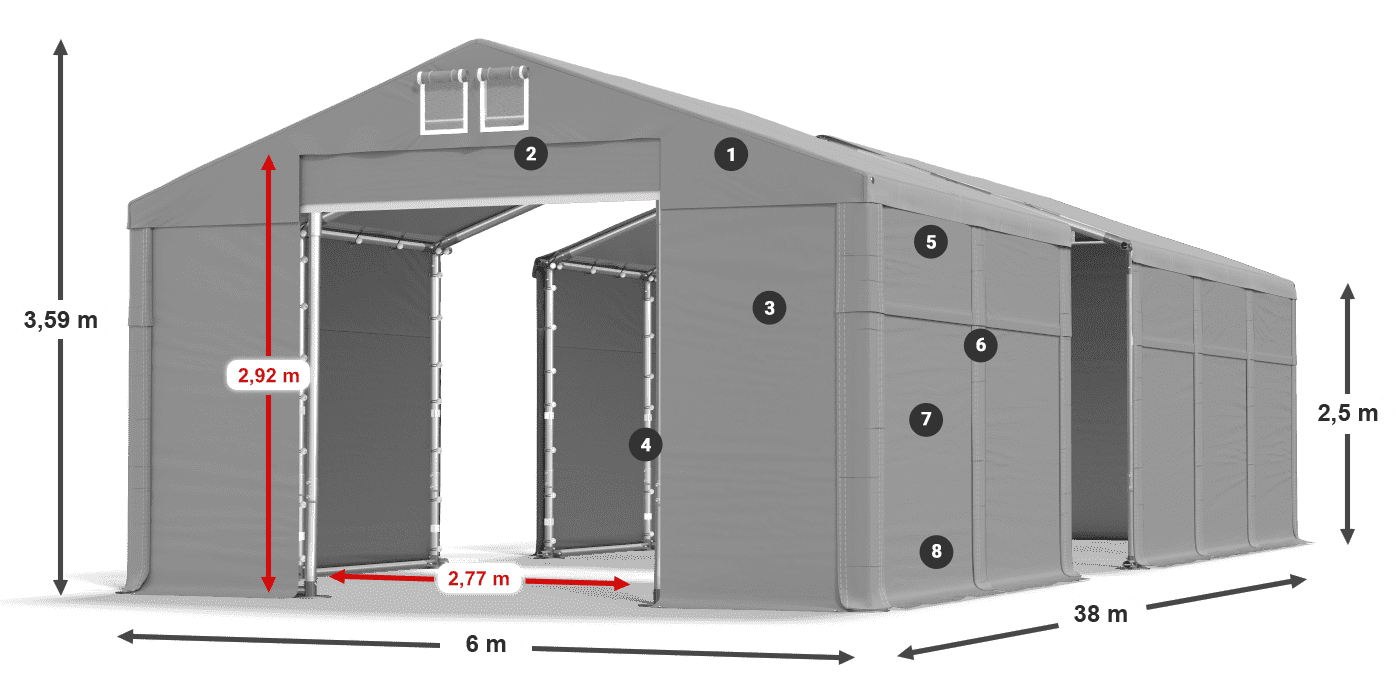 Střecha: FR 620 PVC Stěny: MS 580 PVC 2,5 m legenda