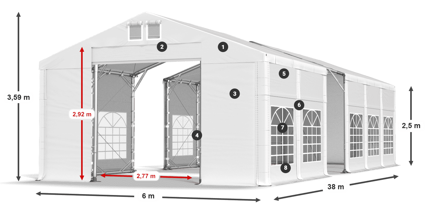 Střecha: FR 620 PVC Stěny: SD 500 PVC 2,5 m legenda