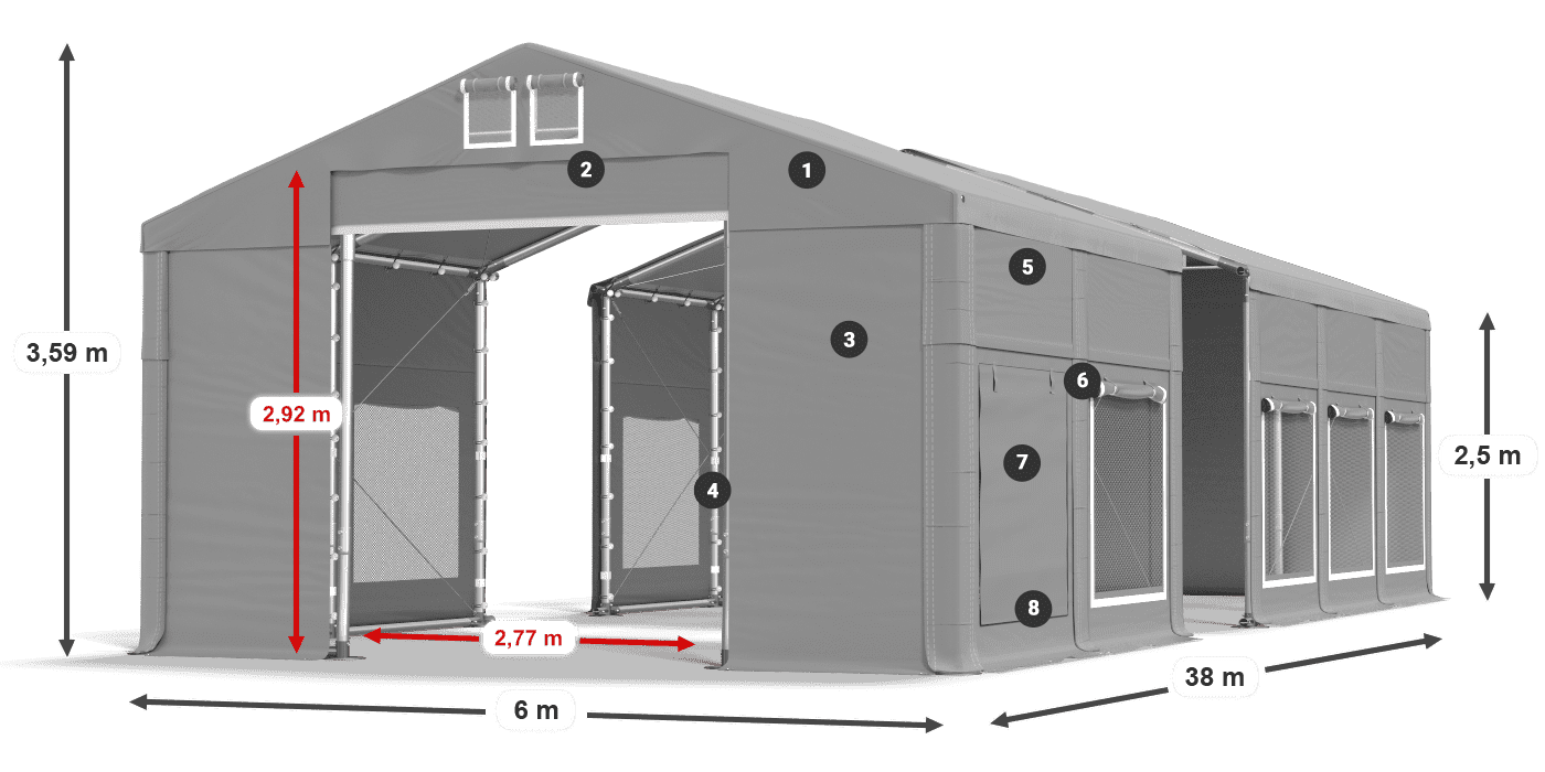 Střecha: FR 620 PVC Stěny: SD 500 PVC 2,5 m legenda