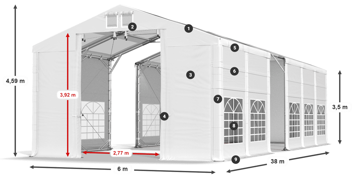 Střecha: MS T 580 PVC Stěny: FR 620 PVC 2,5 m legenda