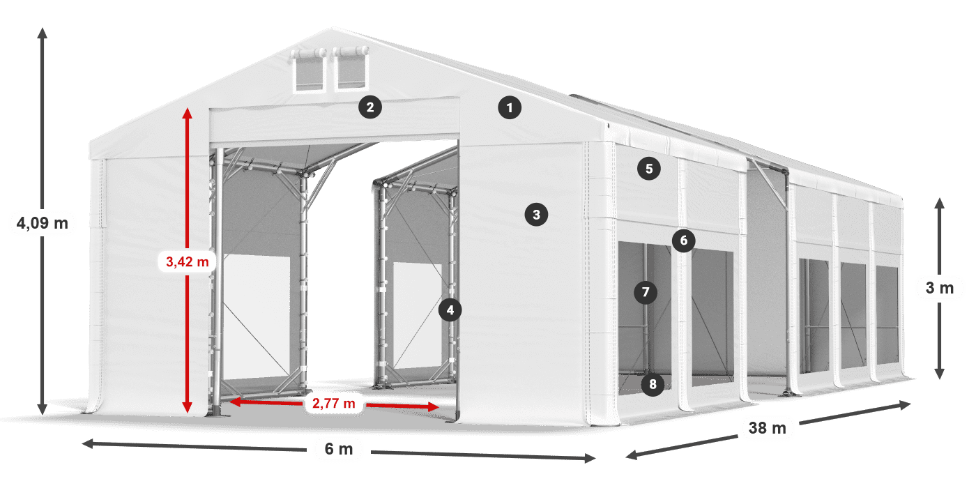 Střecha: FR 620 PVC Stěny: MS 580 PVC 3m legenda