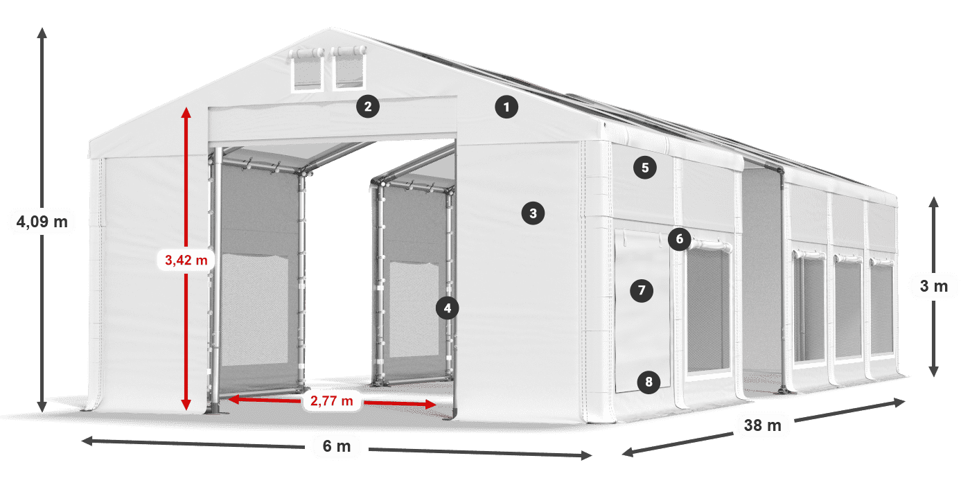 Střecha: MS T 580 PVC Stěny: SD M 500 PVC 3m legenda