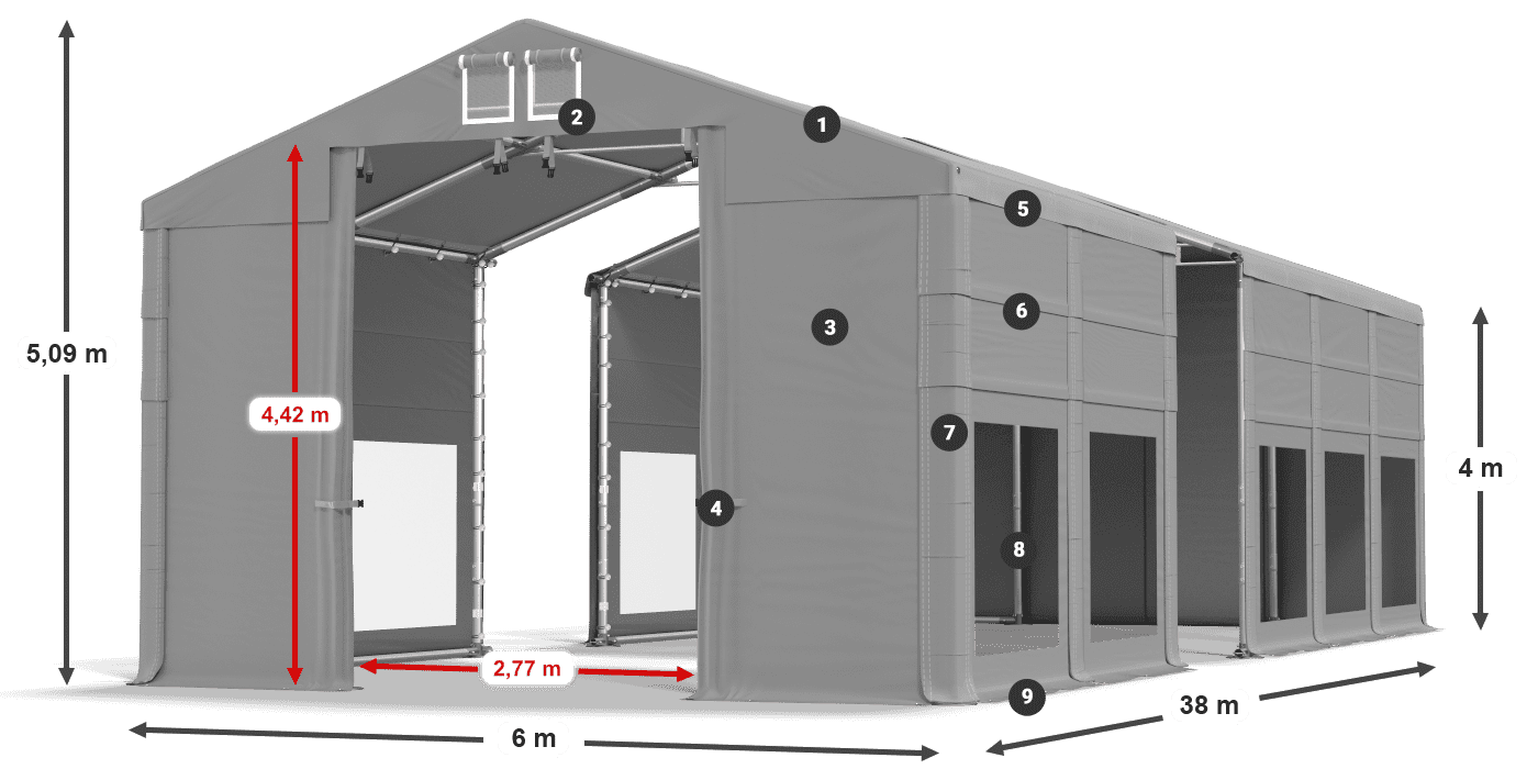 Střecha: FR 620 PVC Stěny: MS 580 PVC 4m legenda