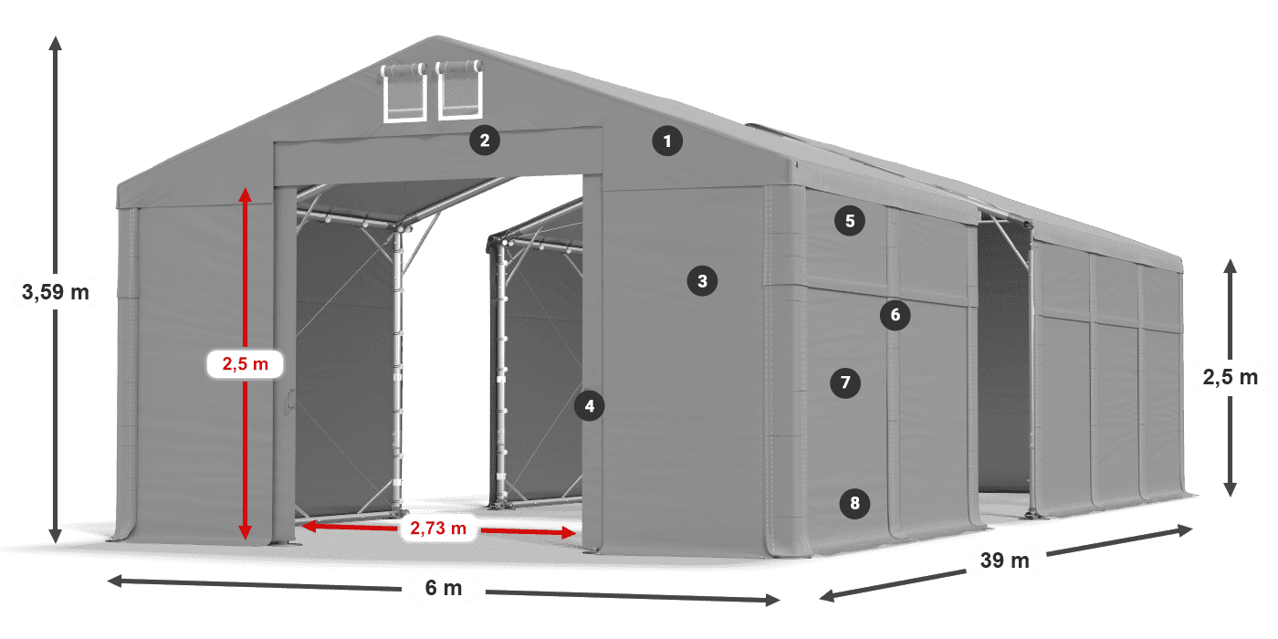 Střecha: FR 620 PVC Stěny: MS 580 PVC 2,5 m legenda