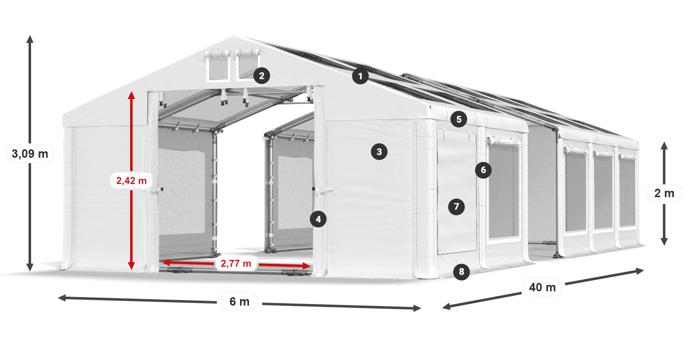 Střecha: MS T 580 PVC Stěny: SDM 500 PVC 2m legenda