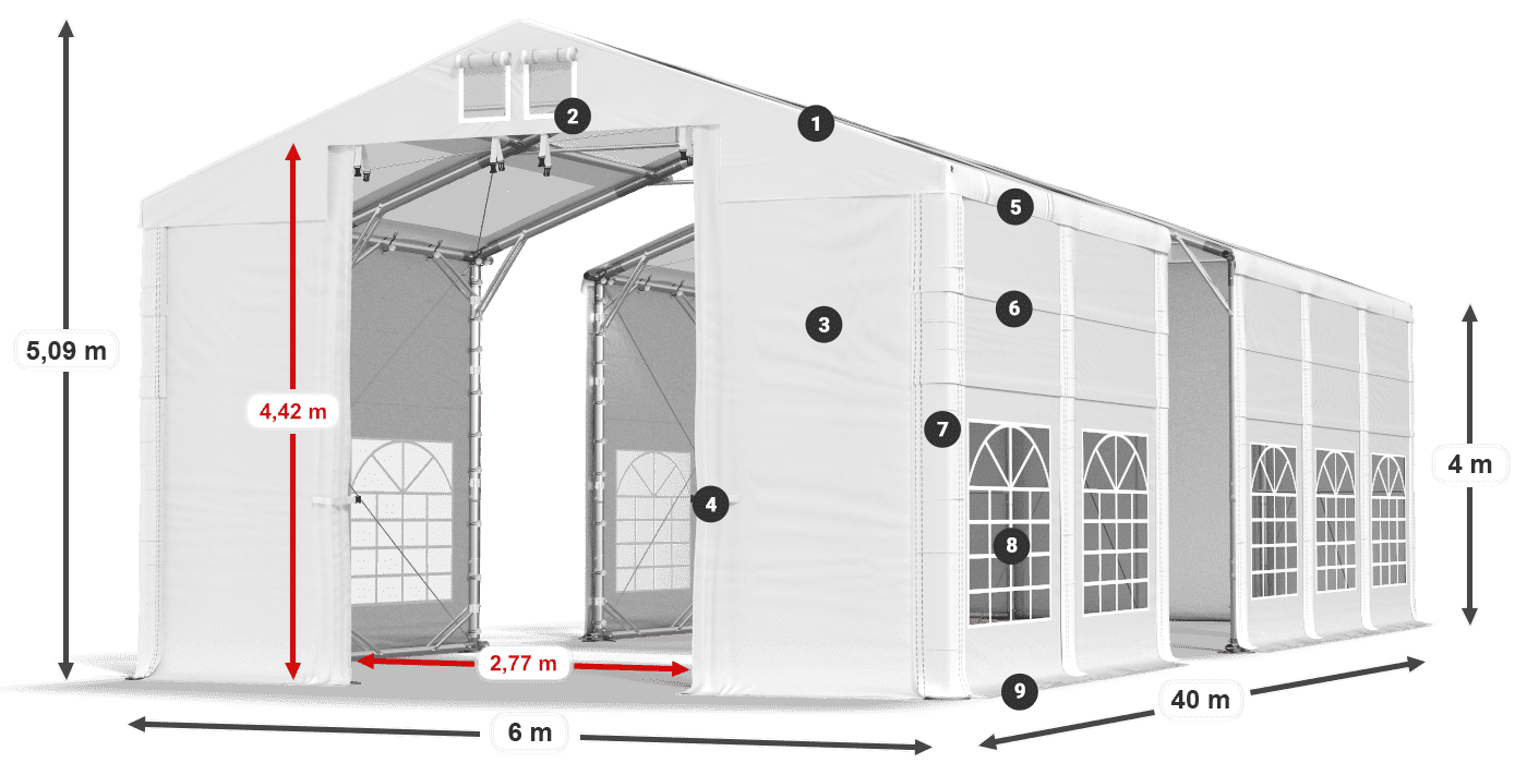 Střecha: MS T 580 PVC Stěny: FR 620 PVC 4m legenda