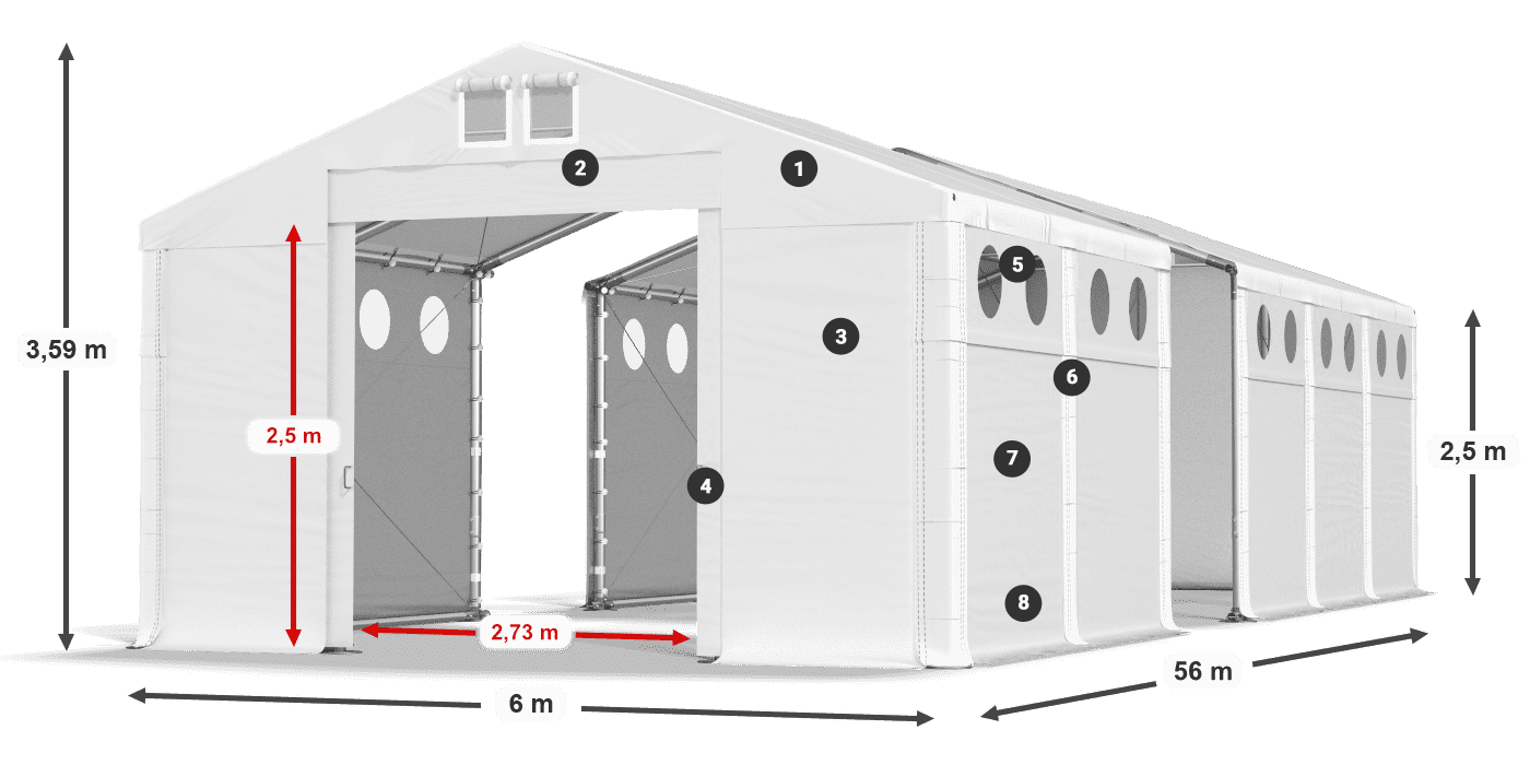 Střecha: FR 620 PVC Stěny: MS O 580 PVC 2,5 m legenda
