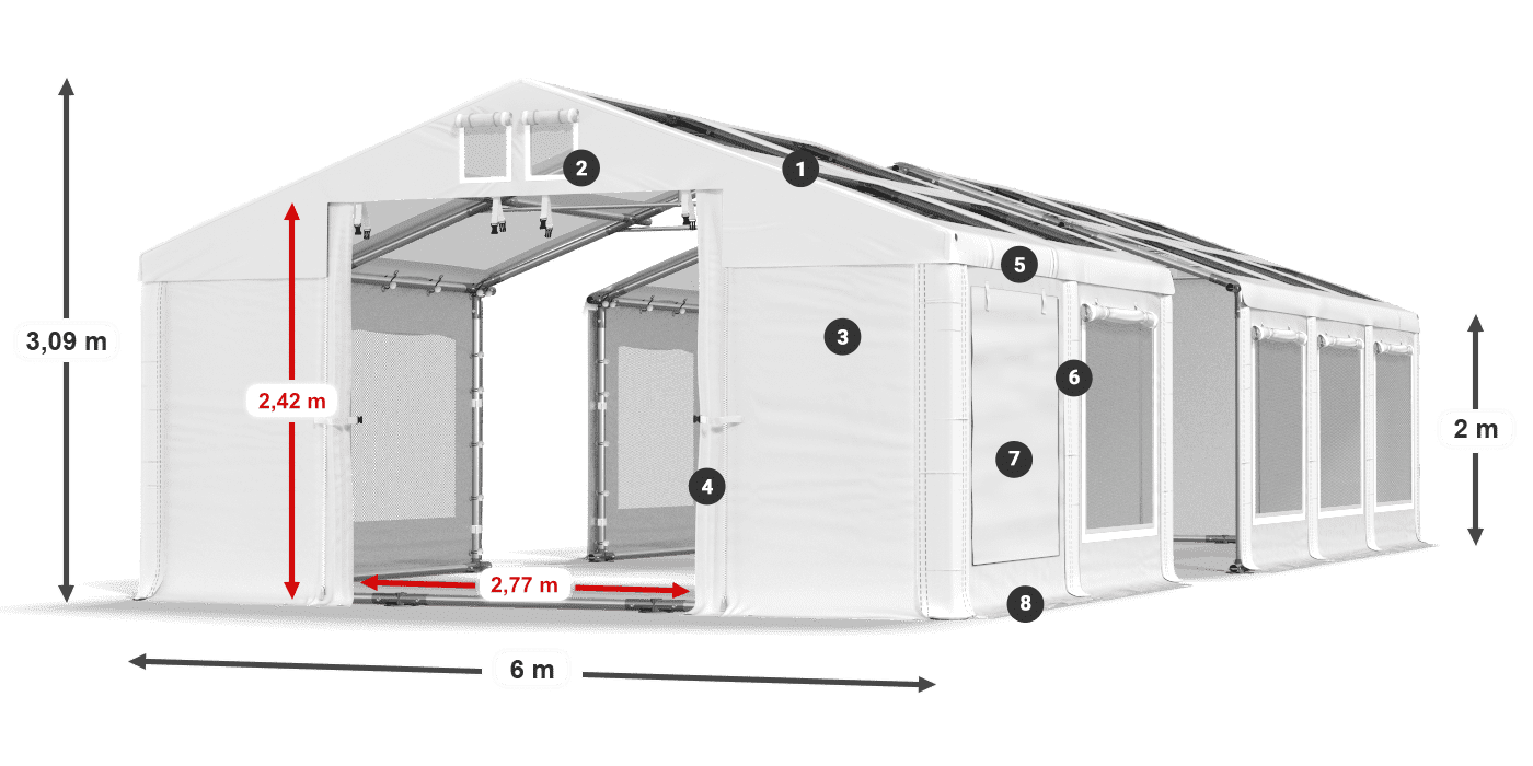 Střecha: MS T 580 PVC Stěny: SDM 500 PVC 2m legenda