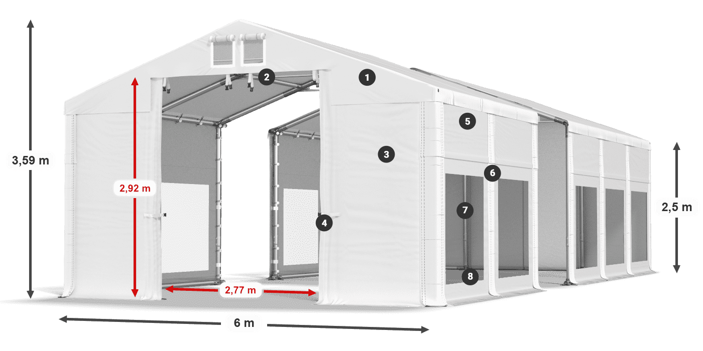 Střecha: FR 620 PVC Stěny: MS 580 PVC 2,5 m legenda