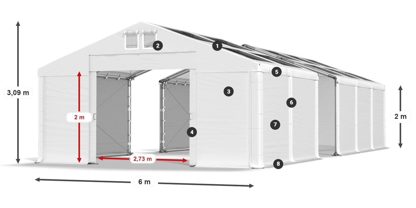 Střecha: MS T 580 PVC Stěny: FR 620 PVC 2m legenda
