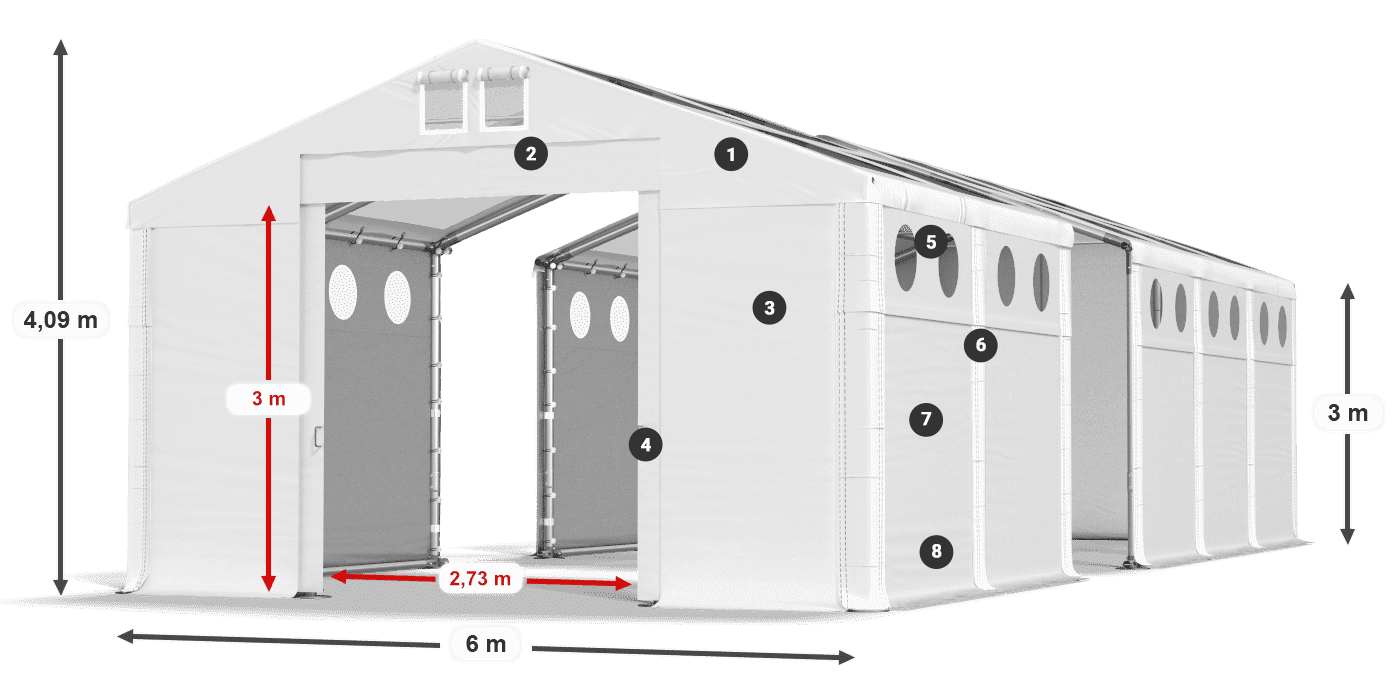 Střecha: MS T 580 PVC Stěny: FR O 620 PVC 3m legenda