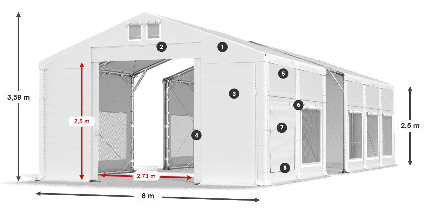 Střecha: MS 580 PVC Stěny: SD M 500 PVC 2,5 m legenda