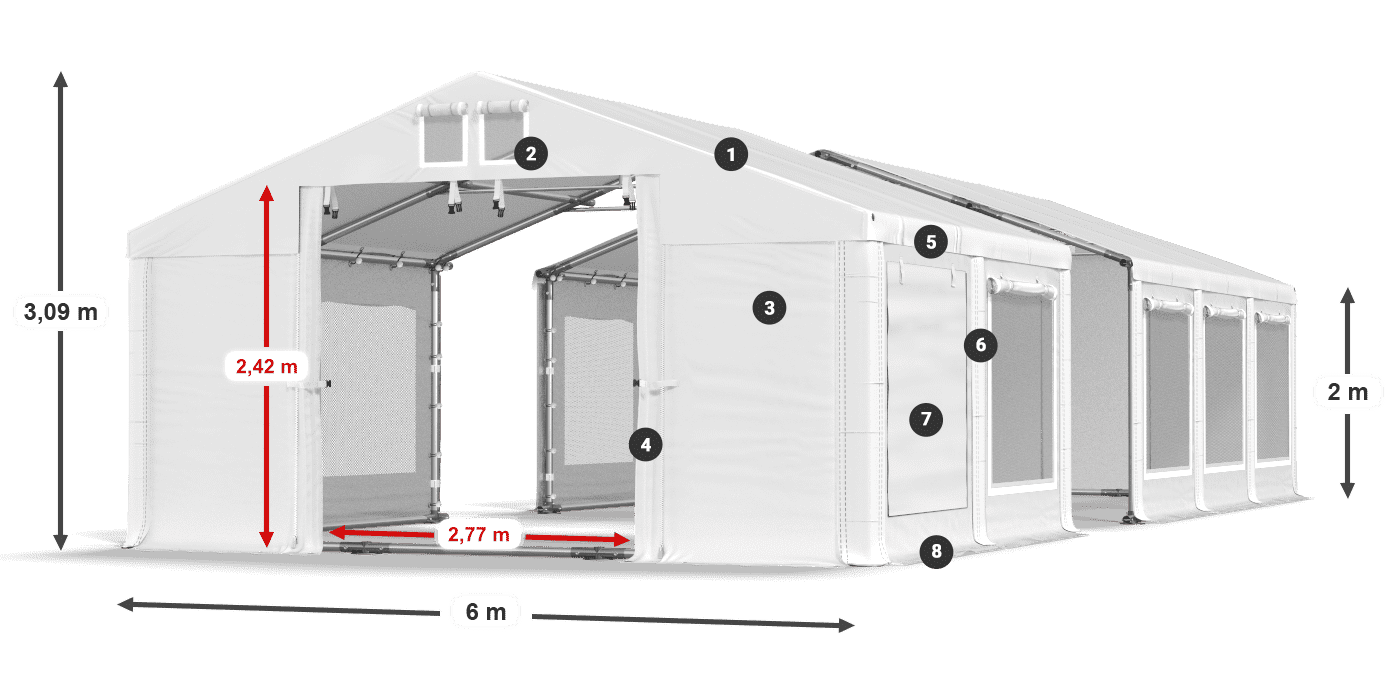 Střecha: FR 620 PVC Stěny: SD 500 PVC 2m legenda
