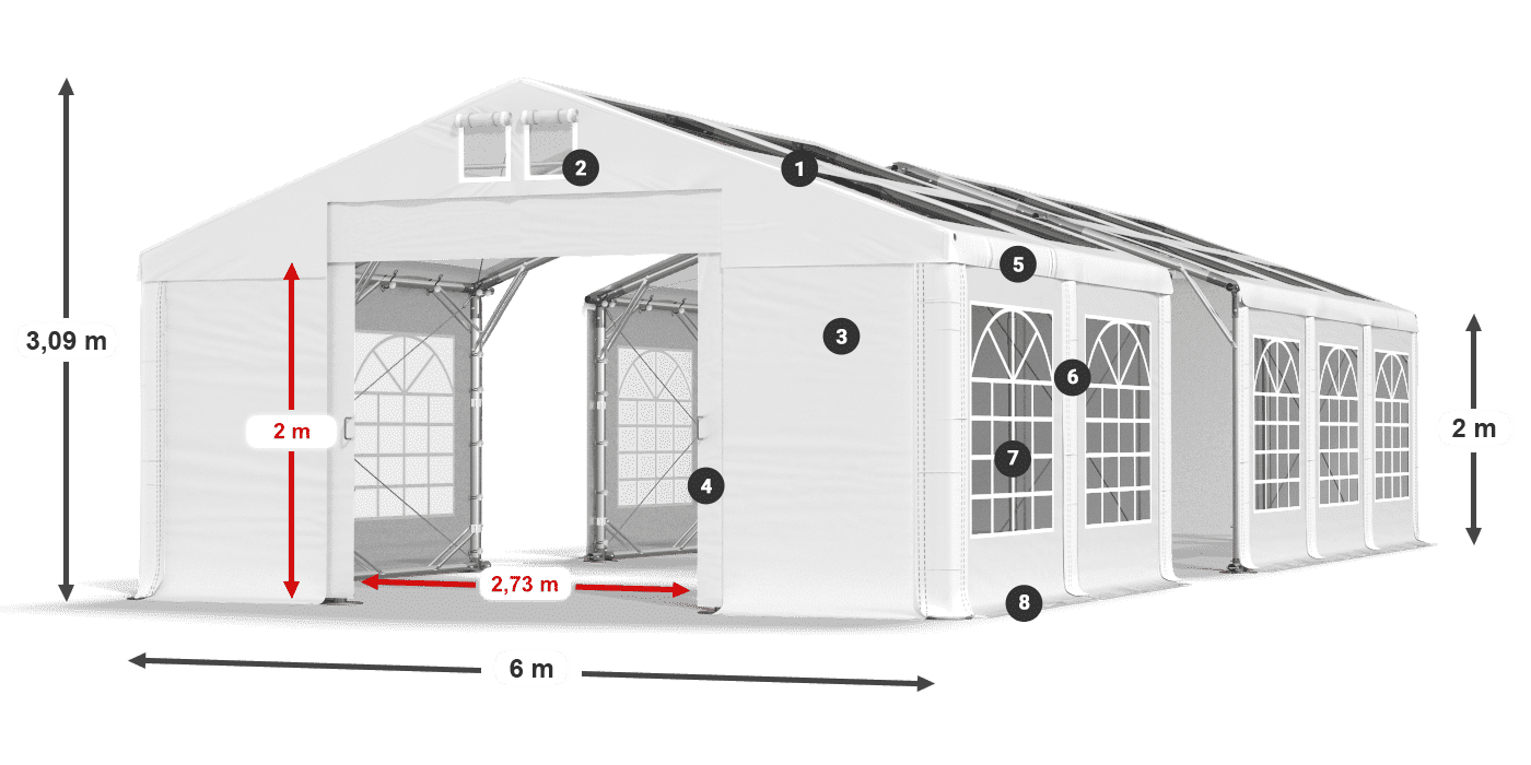 Střecha: MS 580 PVC Stěny: SD 500 PVC 2m legenda