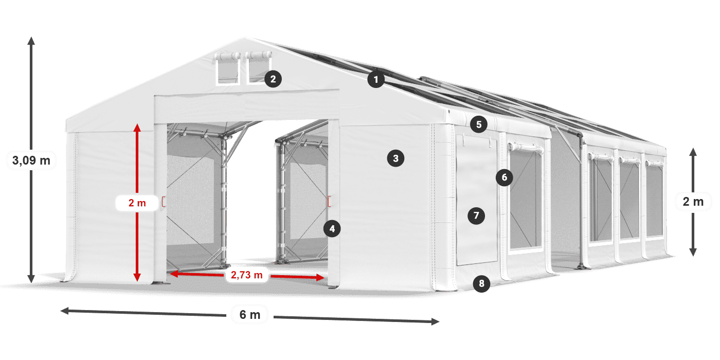 Střecha: MS T 580 PVC Stěny: SDM 500 PVC 2m legenda
