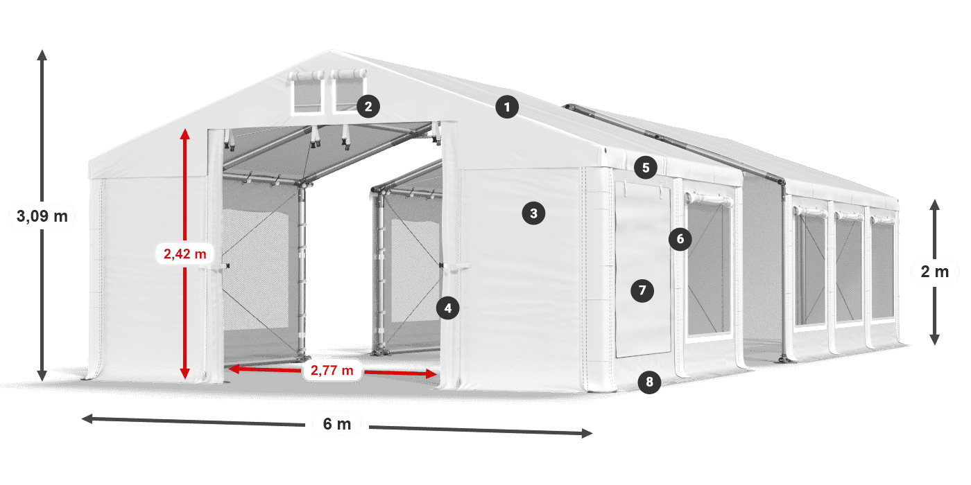 Střecha: MS 580 PVC Stěny: SD M 500 PVC 2m legenda