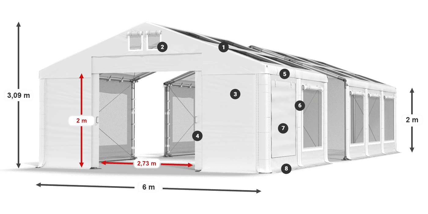 Střecha: MS T 580 PVC Stěny: SDM 500 PVC 2m legenda