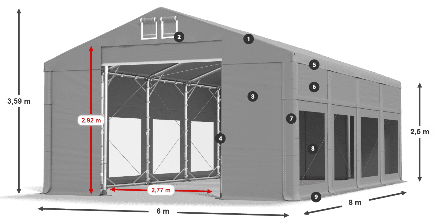 Střecha: FR 620 PVC Stěny: MS 580 PVC 2,5 m legenda