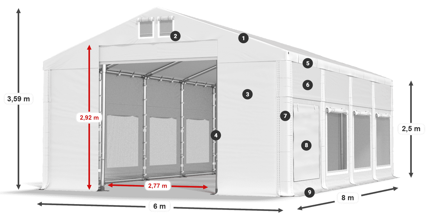 Střecha: FR 620 PVC Stěny: SD 500 PVC 2,5 m legenda