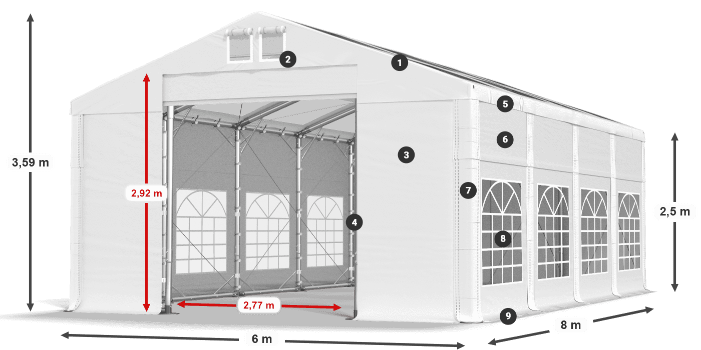 Střecha: MS T 580 PVC Stěny: FR 620 PVC 2,5 m legenda