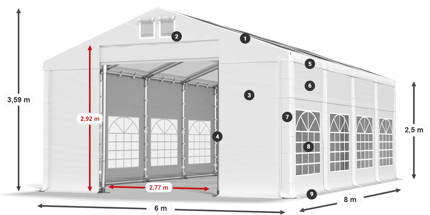 Střecha: MS T 580 PVC Stěny: FR 620 PVC 2,5 m legenda