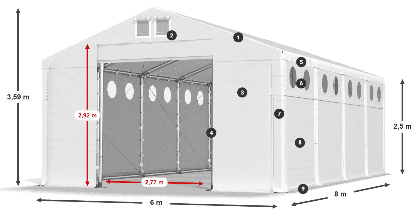 Střecha: MS 580 PVC Stěny: FR O 620 PVC 2,5 m legenda