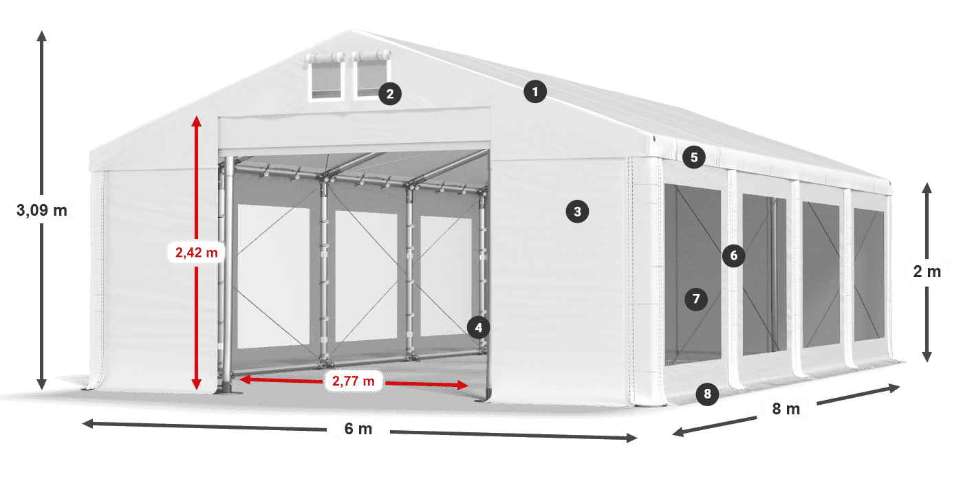 Střecha: FR 620 PVC Stěny: MS 580 PVC 2m legenda